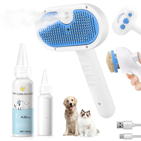 3-In-1 Steam Grooming Brush For Pets Deshedding Hair Removal