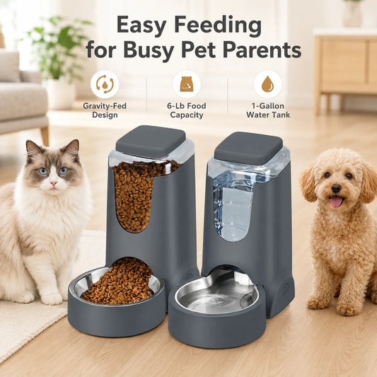 Automatic Pet Feeder And Water Station With Stainless Steel Bowls