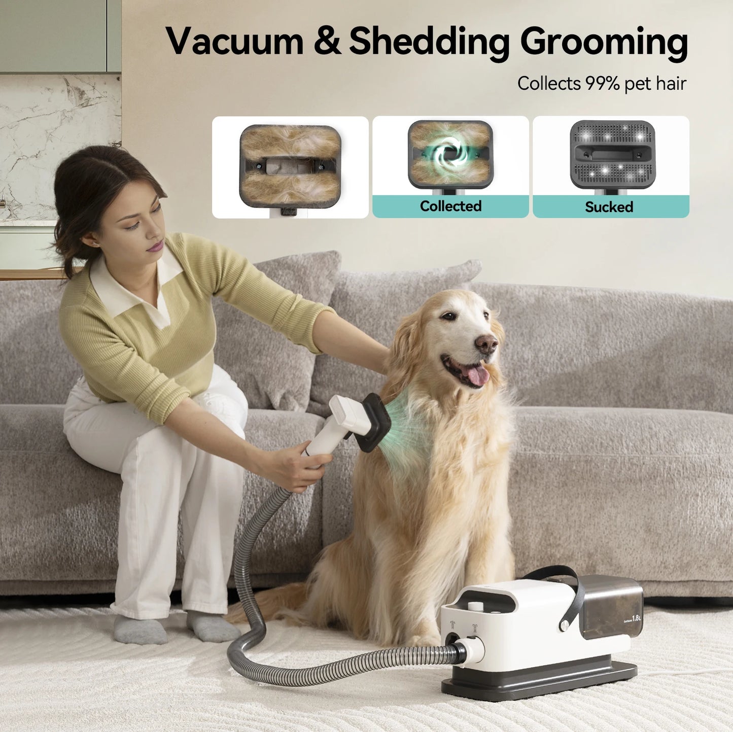 Amicura P1 Pet Grooming Vacuum 15kPa Hair Dryer Kit Tools