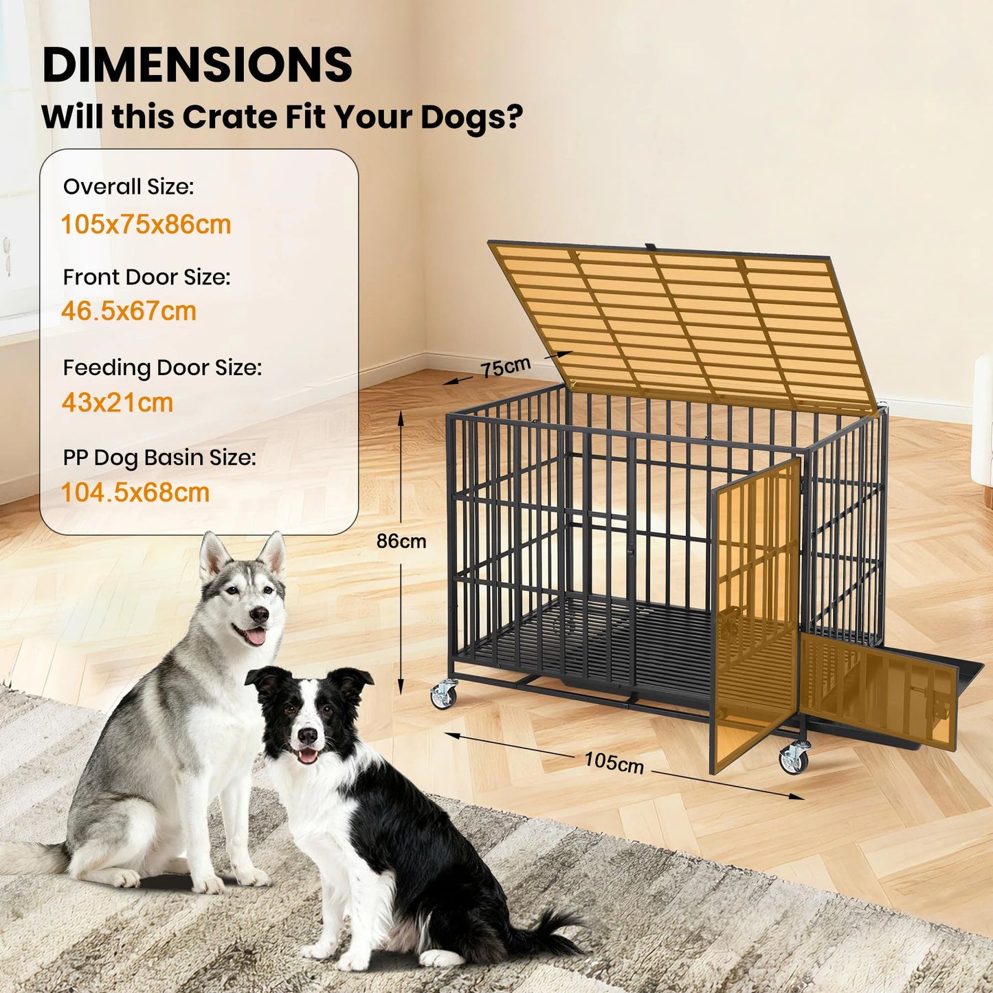 HiMISS Heavy Duty Escape-Proof Metal Dog Crate With 3 Doors