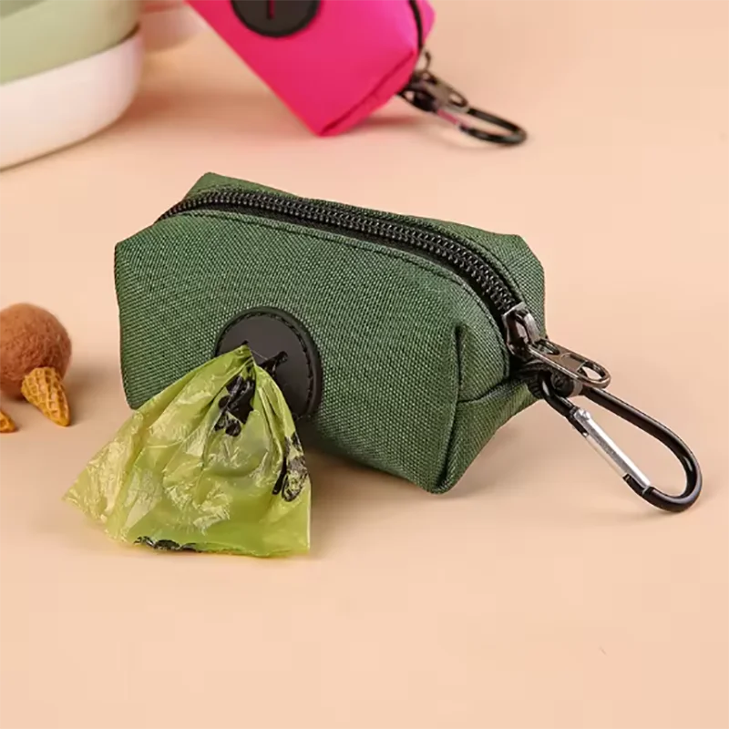 Canvas Dog Poop Bag Holder Outdoor Dispenser With Carabiner Clip