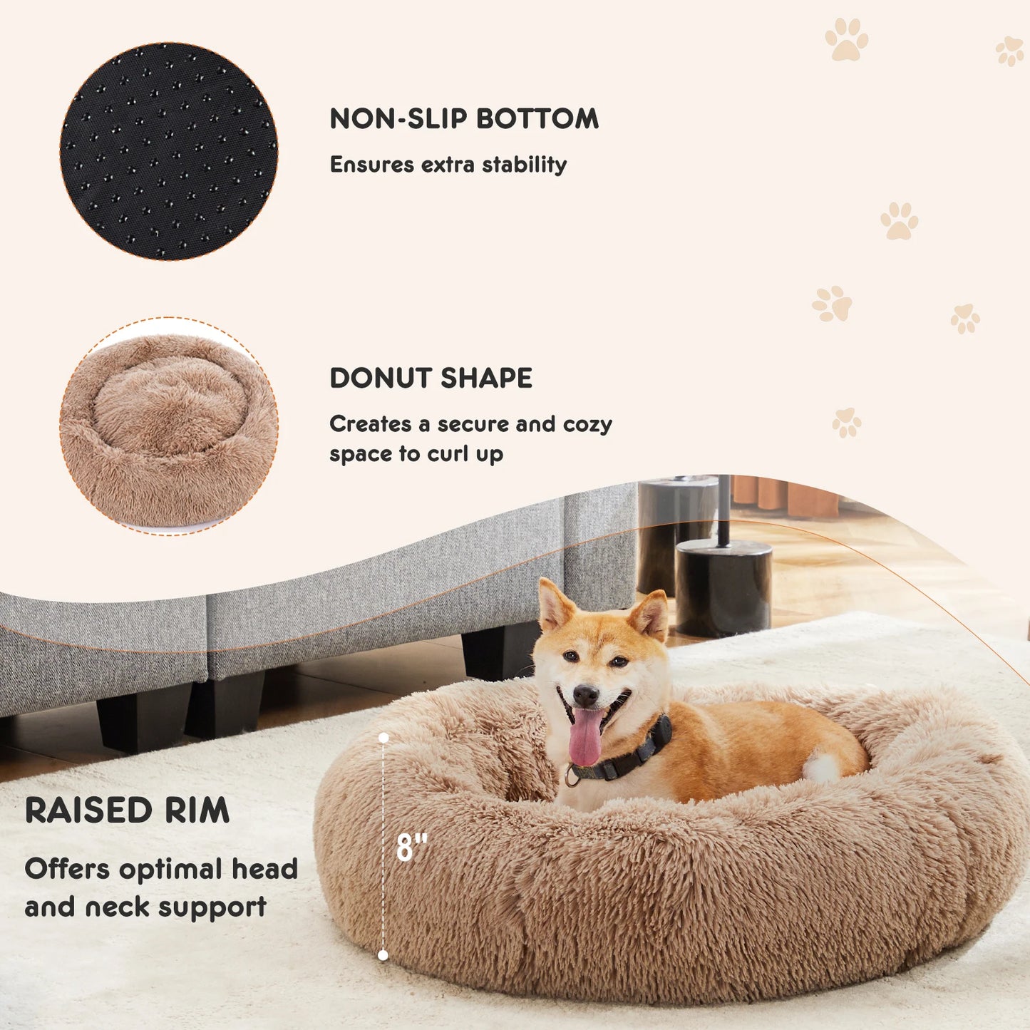 JHK Calming Dog Bed For Home Use Washable Plush Comfort