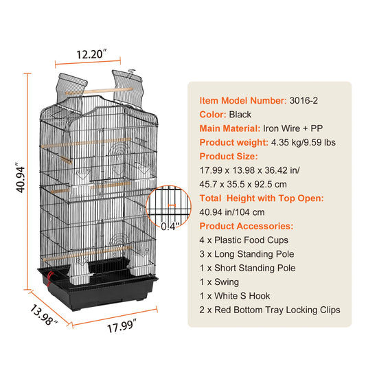 SucceBuy Open Top Hanging Bird Cage For Parrots With Swing