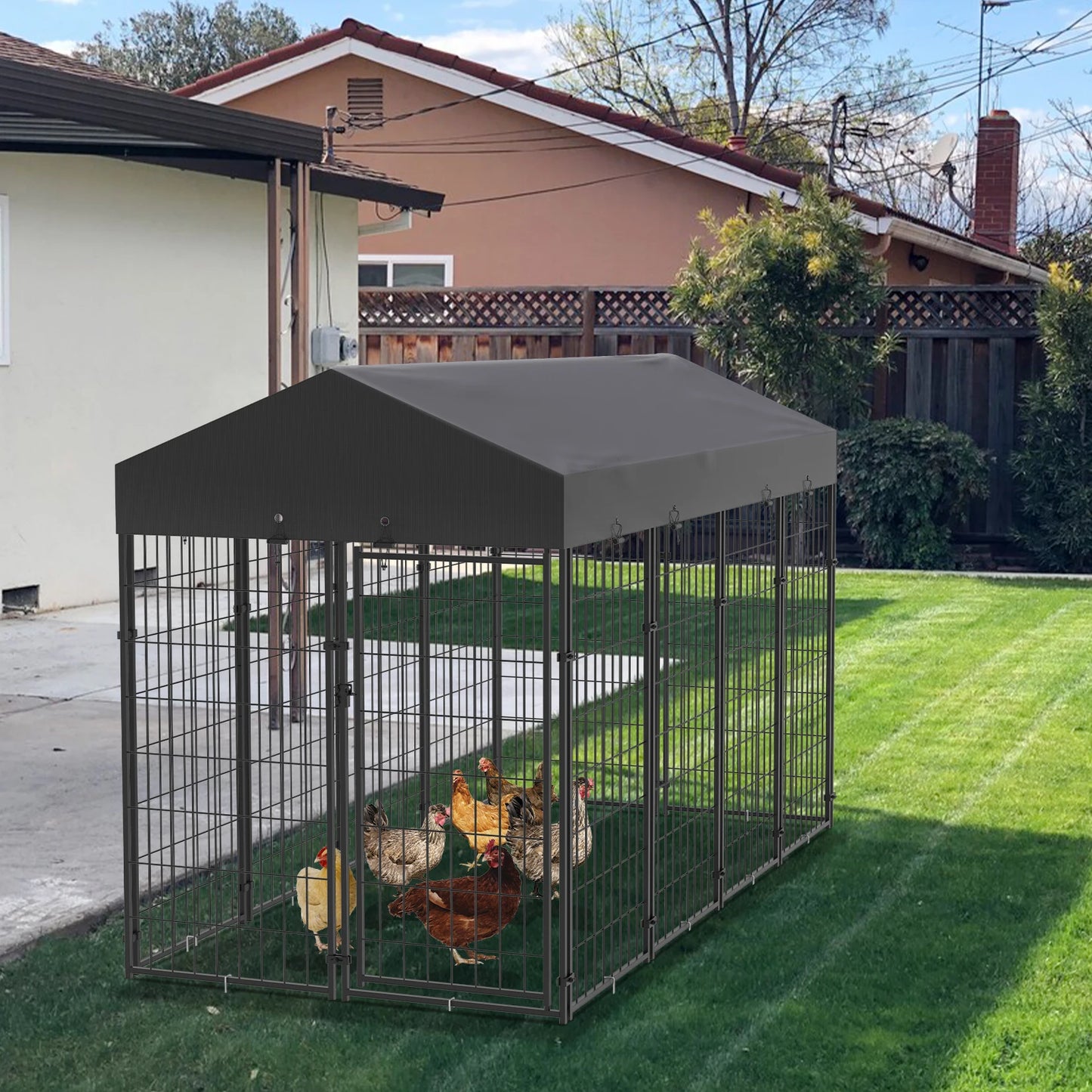 BINGOPAW Large Outdoor Dog Kennel Welded Wire Runs Canopy