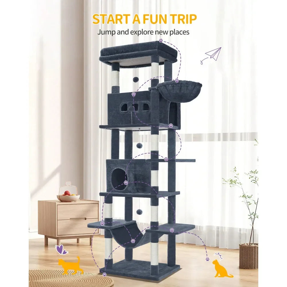 Cat Tree For Indoor Cats, Large Multi-Tier Tower With Condo