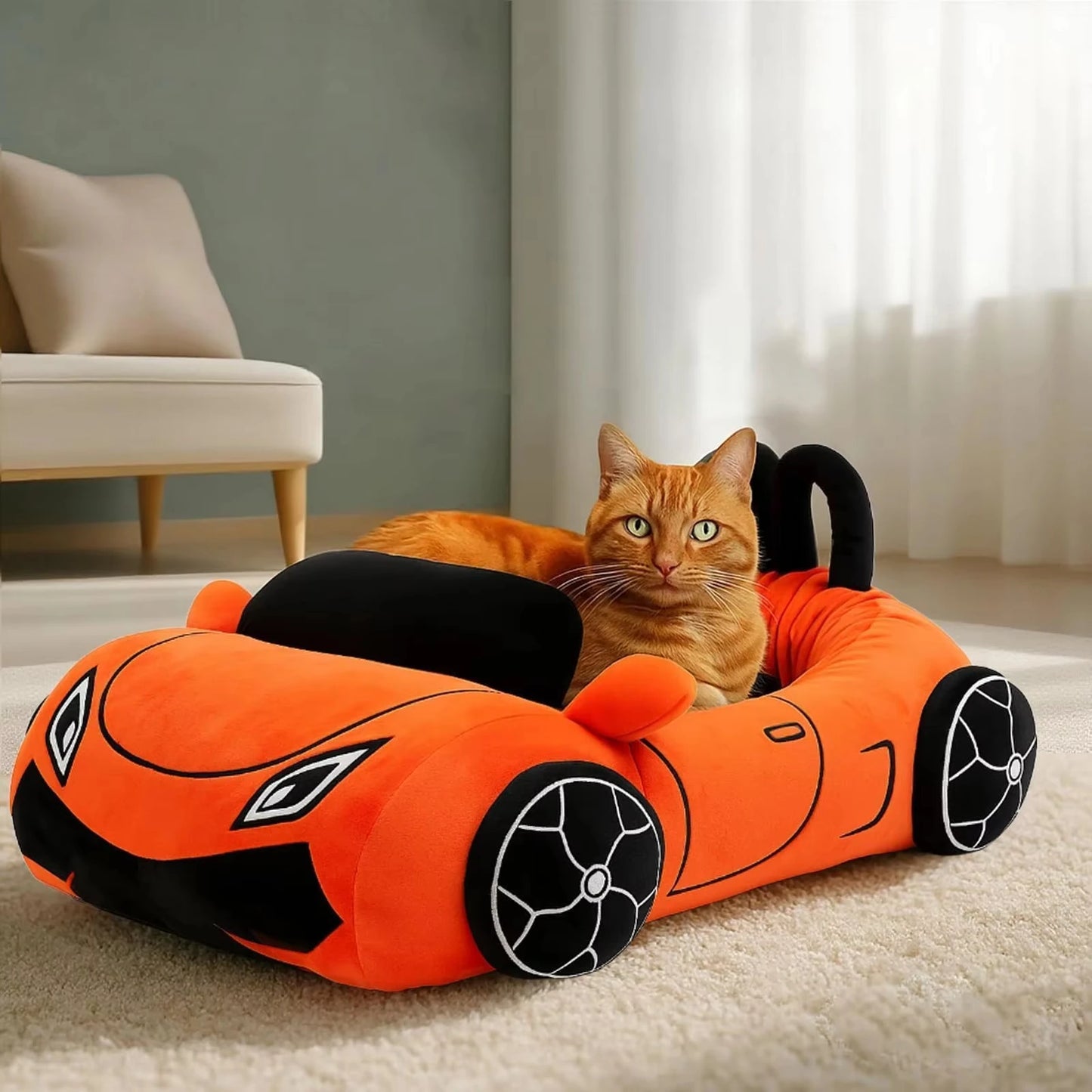 CWV Supercar Designed Coral Fleece Cat Bed With Soft Pillow