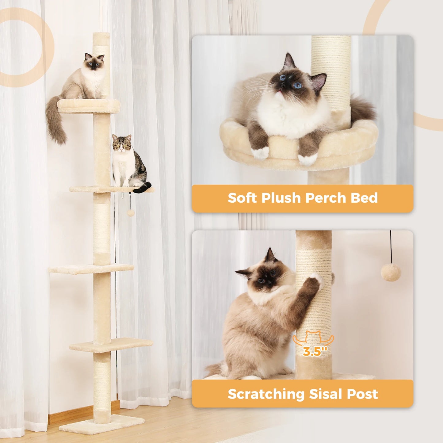 Pequlti Adjustable Height Cat Tree Indoor Tower With Scratching Posts