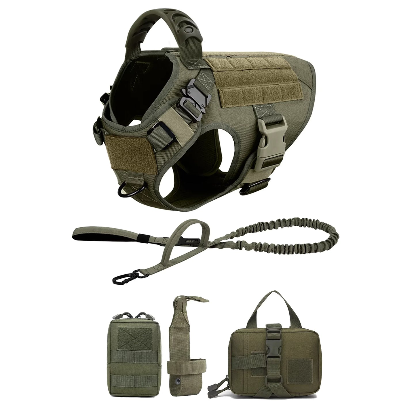 Adjustable Tactical Dog Harness With Leash And Detachable Pocket Pack