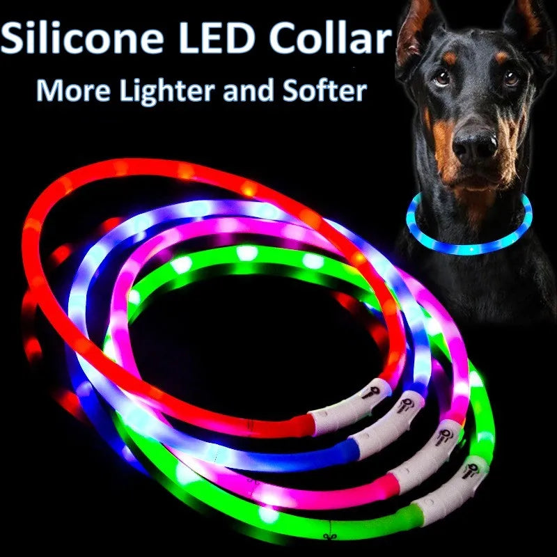 Silicone LED Dog Collar Rechargeable With Three Modes Night Safety