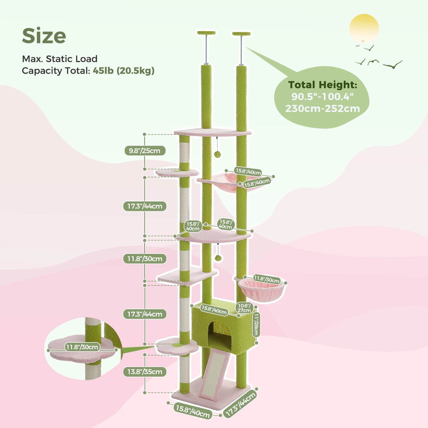 PETEPELA CN Cactus Cat Tree Floor To Ceiling Adjustable Height