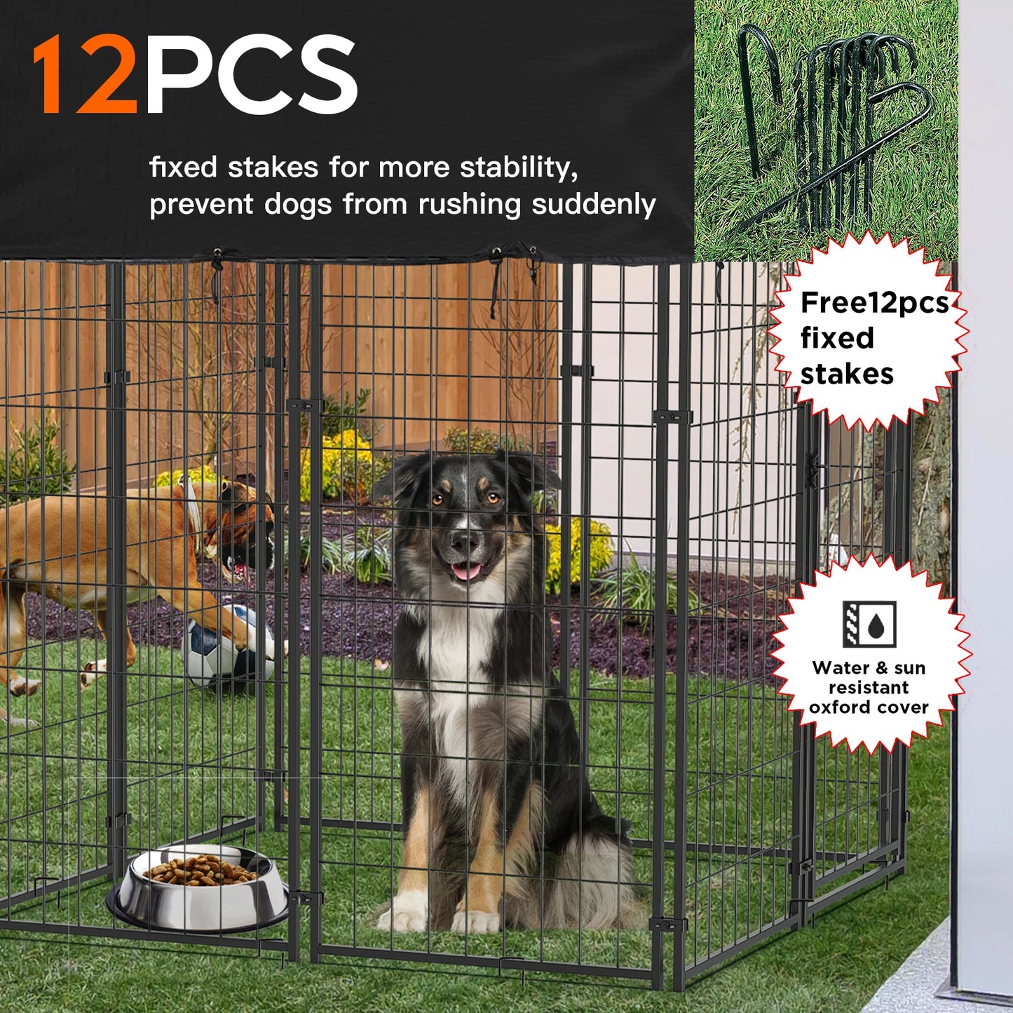 Outdoor Dog Kennel With Waterproof Cover And Metal Welded Wire