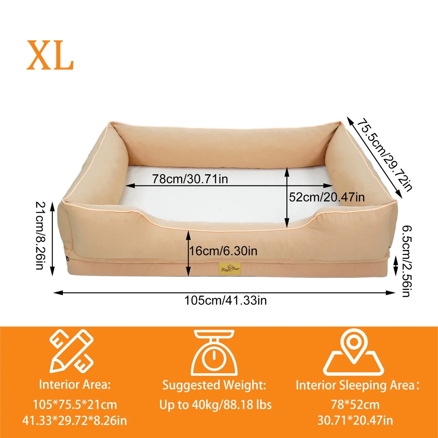 BINGOPAW Orthopedic Dog Bed With Waterproof Lining And Removable Cover