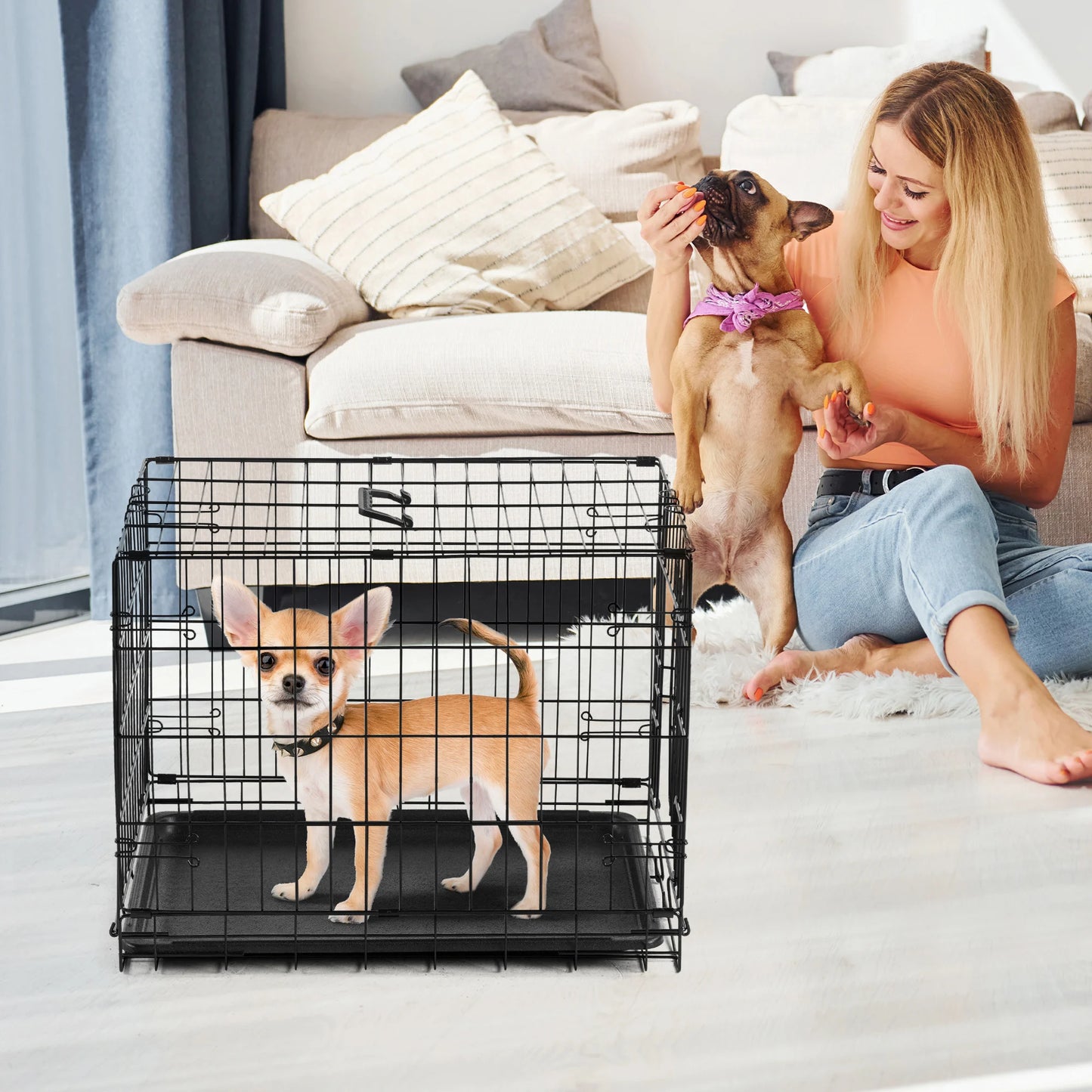 JHK Folding Metal Wire Dog Cage With Leak-Proof Pan