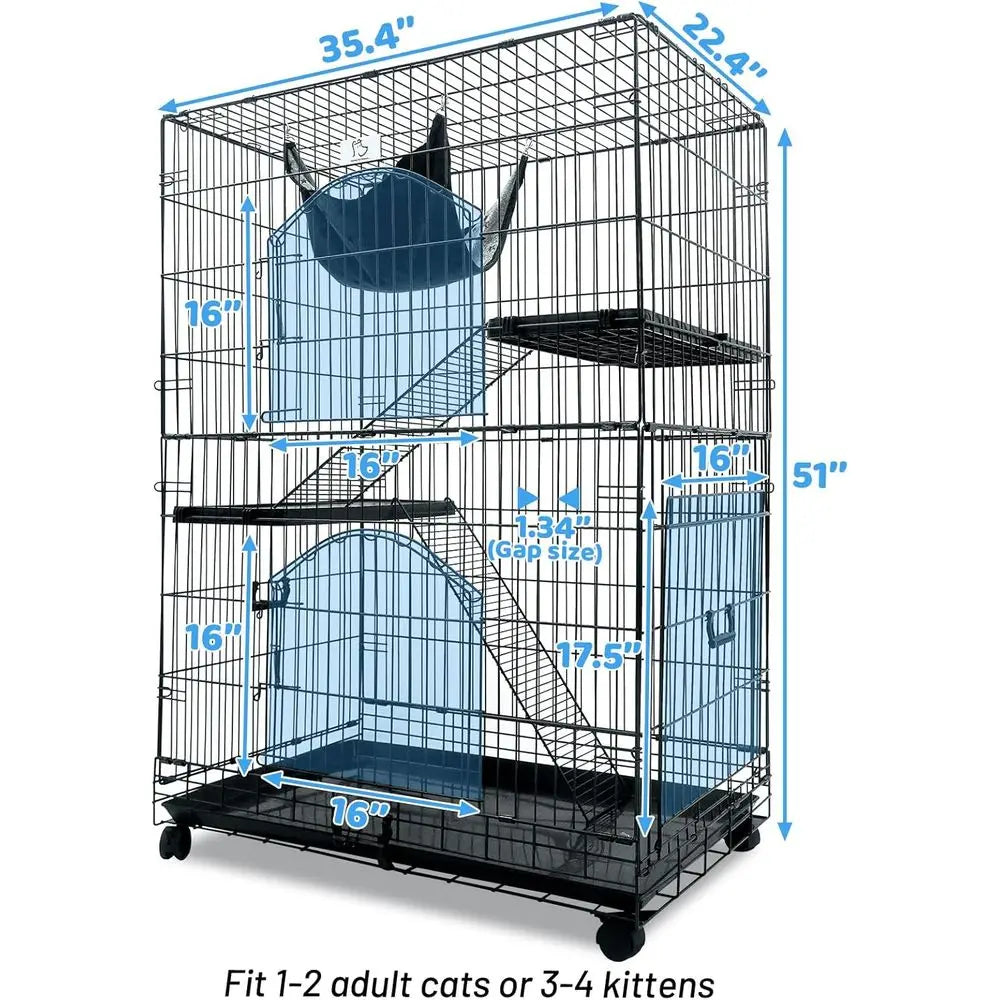 Indoor 3 Tier Cat Cage With Collapsible Wire Kennel Wheels