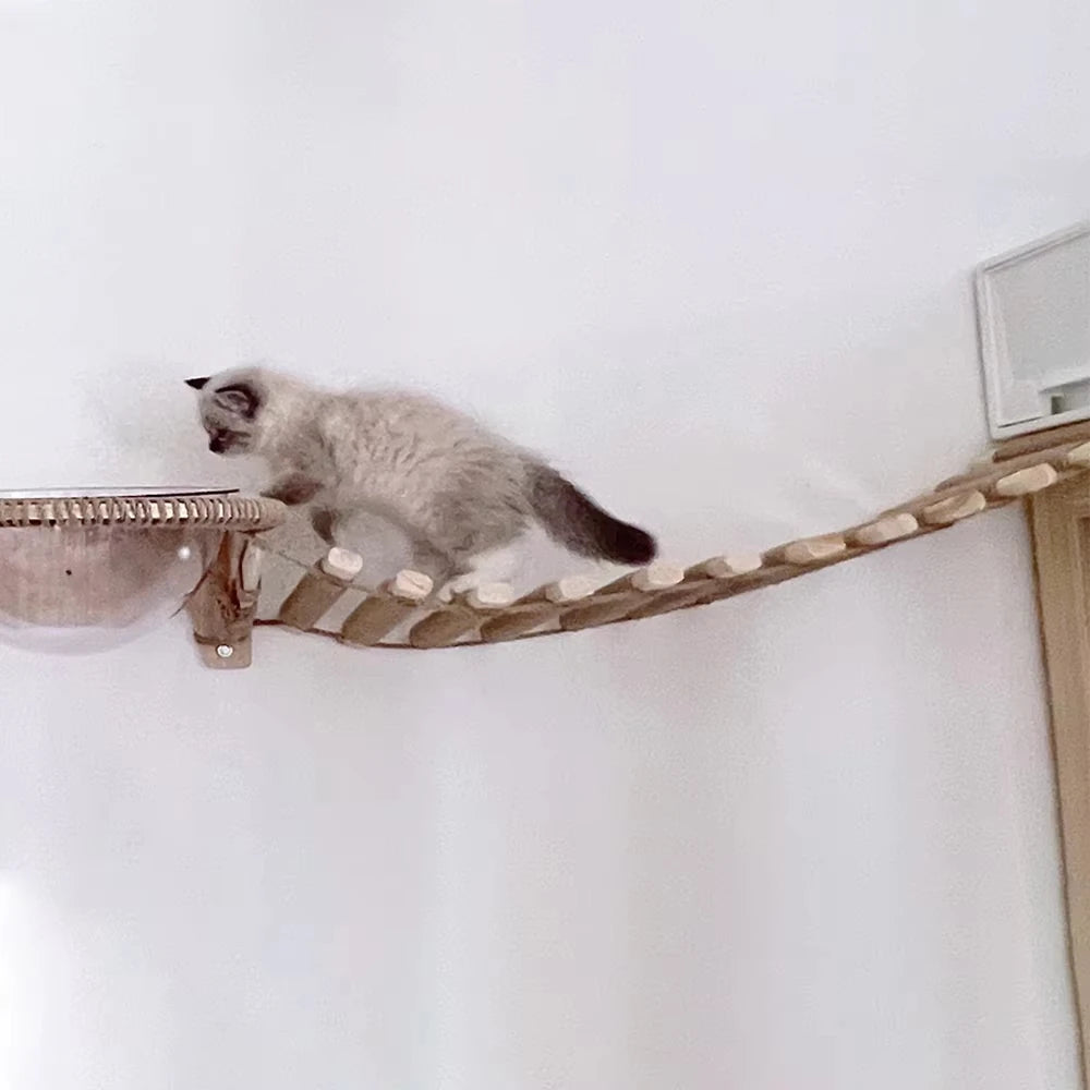 Wooden Sisal Cat Bridge Ladder Scratcher Platform And Toy Set