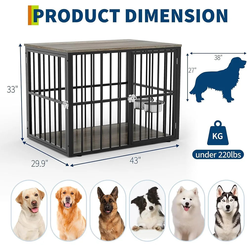 HiMISS Wooden Pet Cage Side Table Dog Crate Double Door