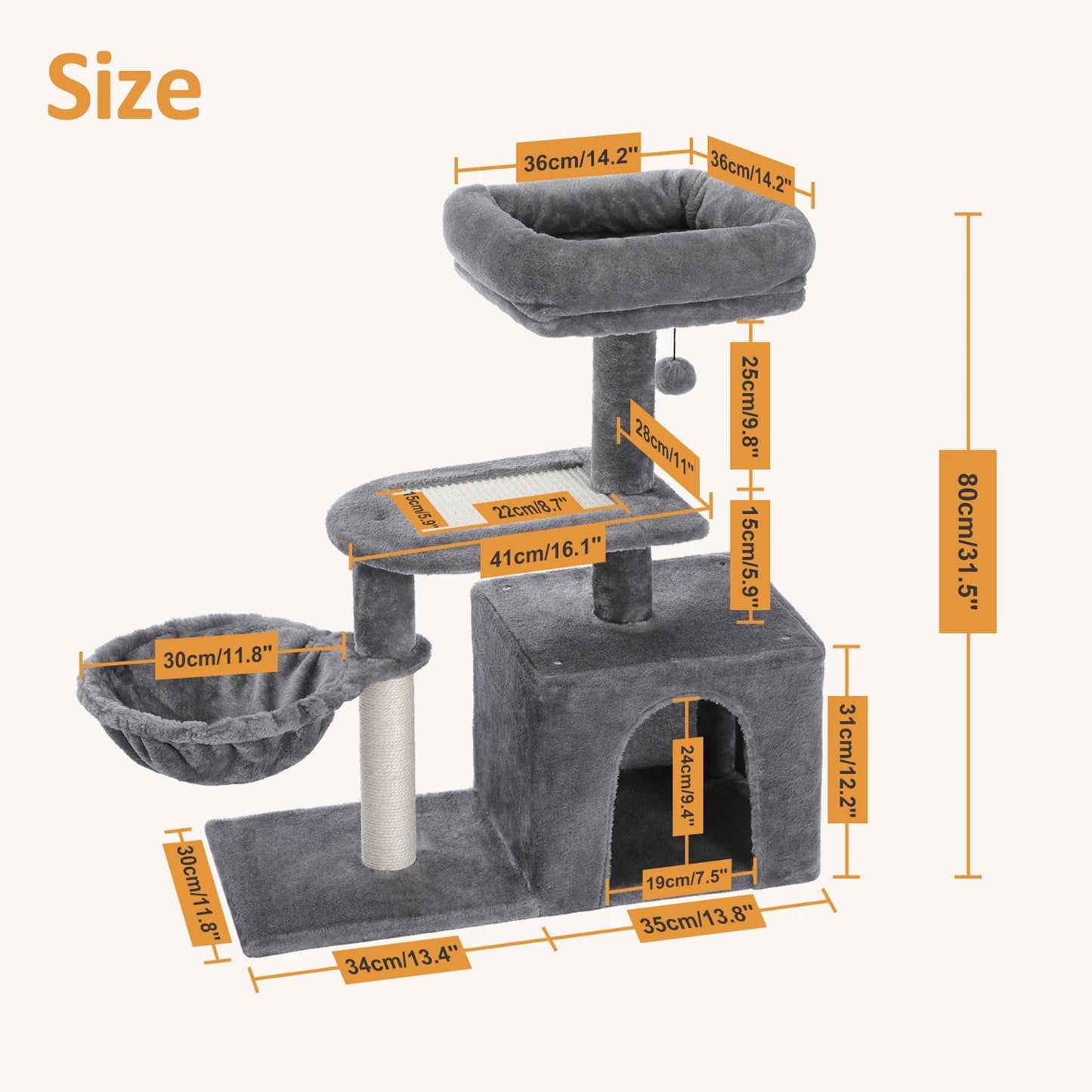 PAWZ Road Indoor Cat Tree Tower Three Tier With Hammock