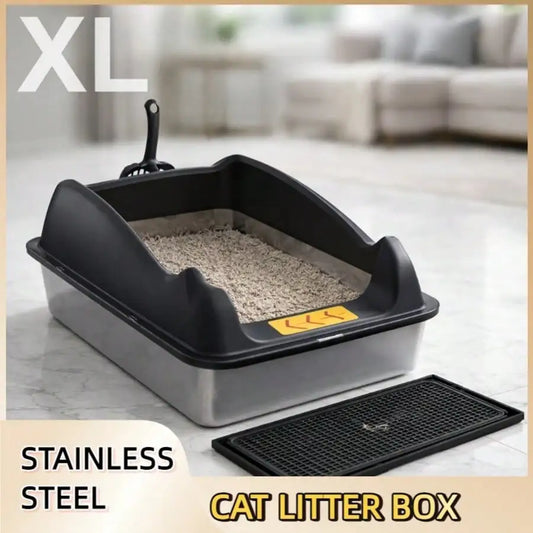 XMSJ Stainless Steel Cat Litter Box With Privacy And Mat