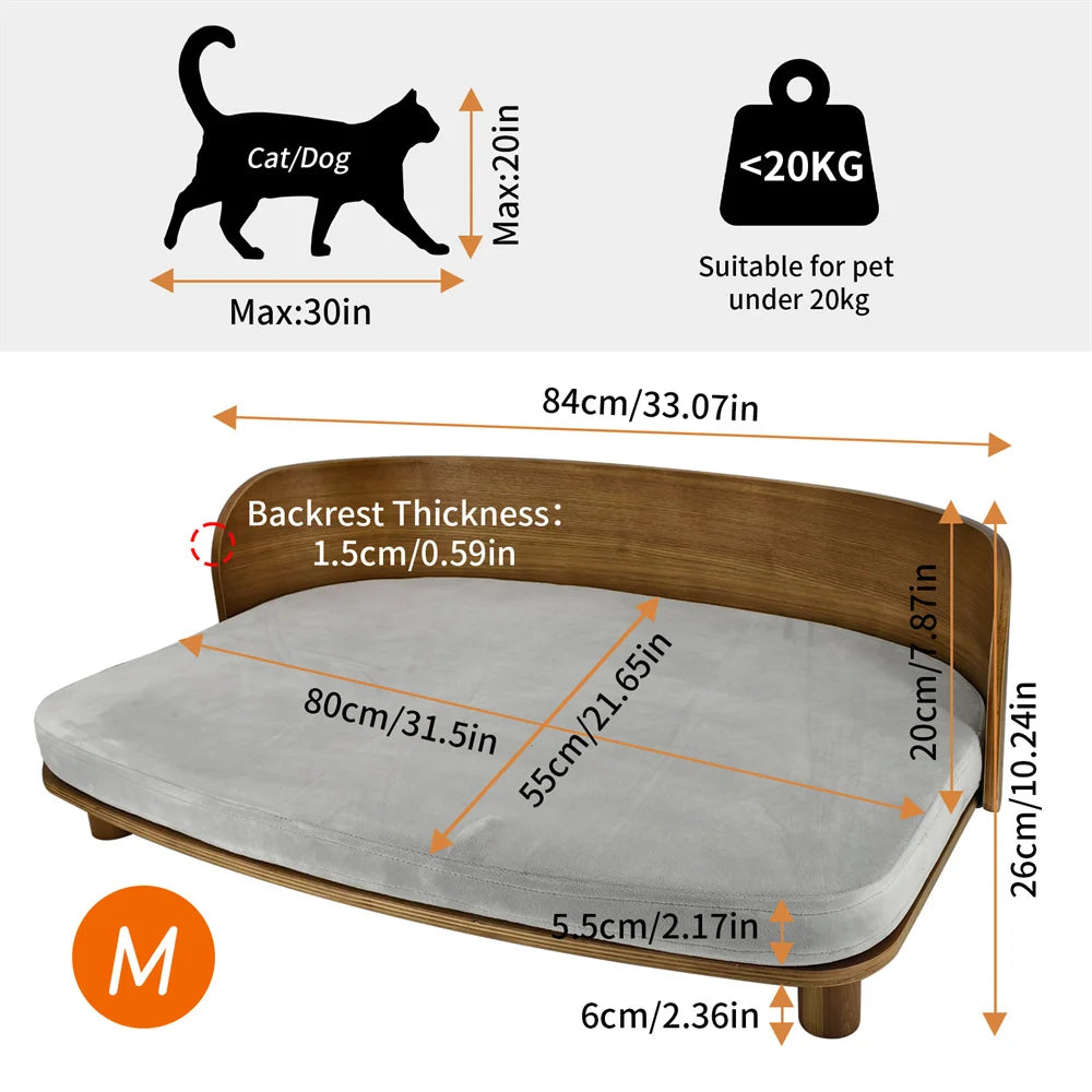 Borwart Elevated Wood Pet Sofa Bed With Cushion For Dogs