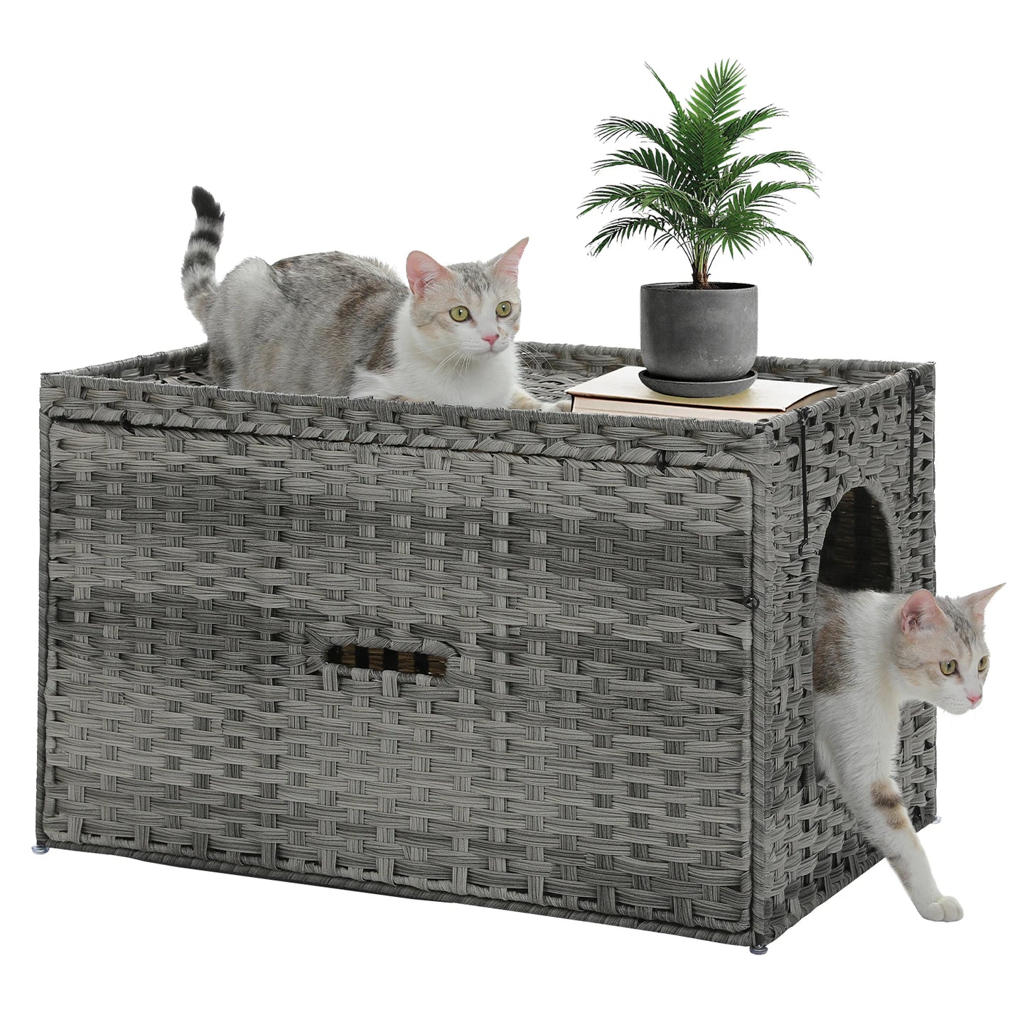 PEQULTI Rattan Cat Litter Box Enclosure With Flip-Up Door
