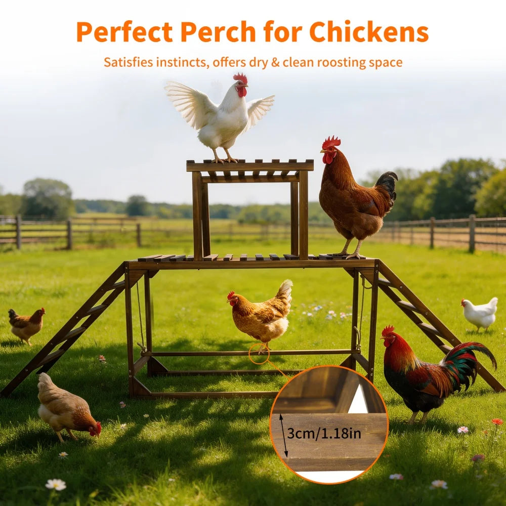 Pine Wood Chicken Perch Swing Coop Toy With Ladder Platform