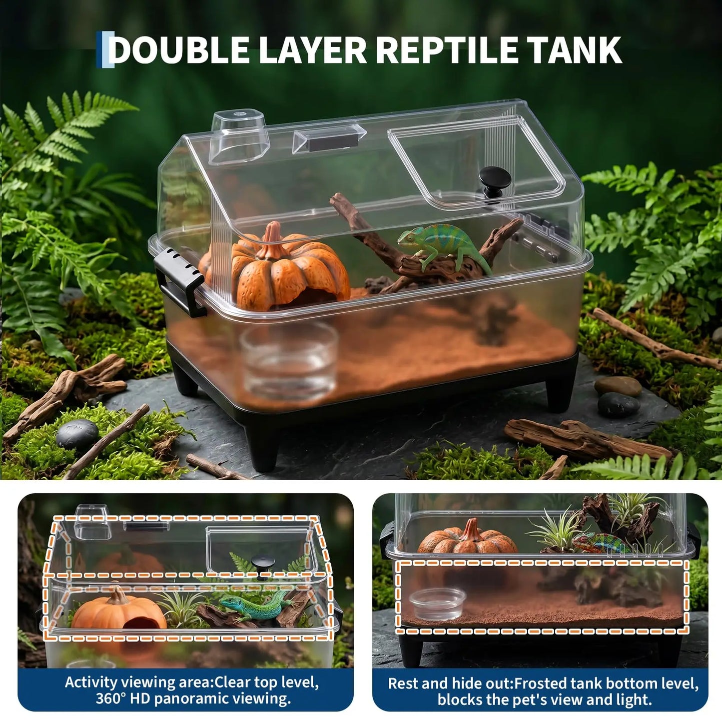 HiMISS Acrylic Reptile Terrarium Kit With Lid And Heating Pad