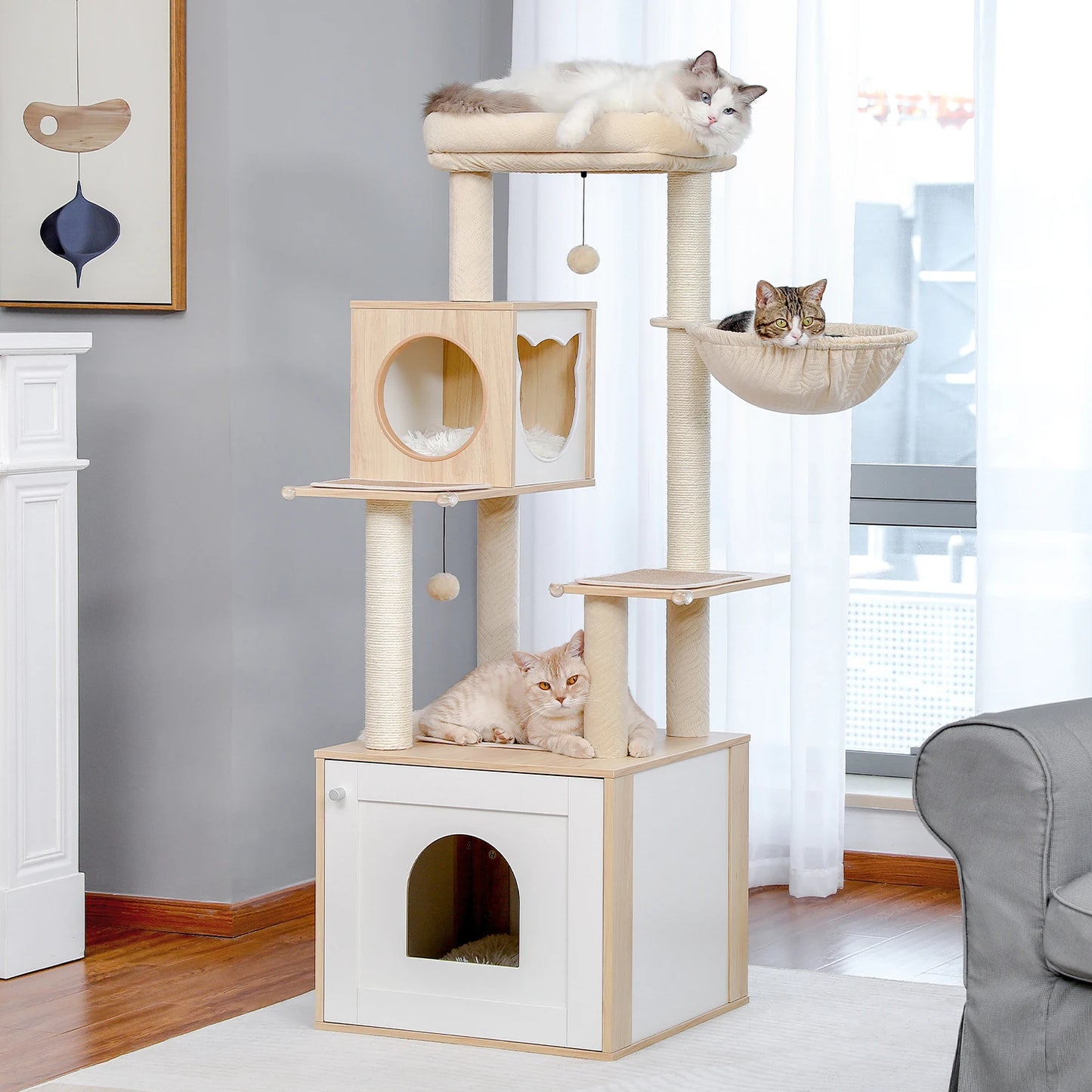 PAWZ Ro Multi Level Cat Tree With Scratching Posts Hammock