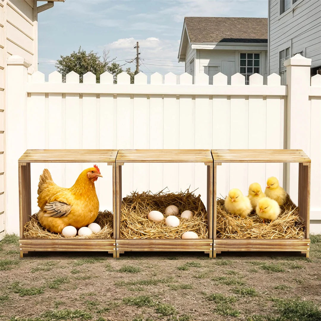BINGOPAW Three Compartment Pine Wood Chicken Nesting Box