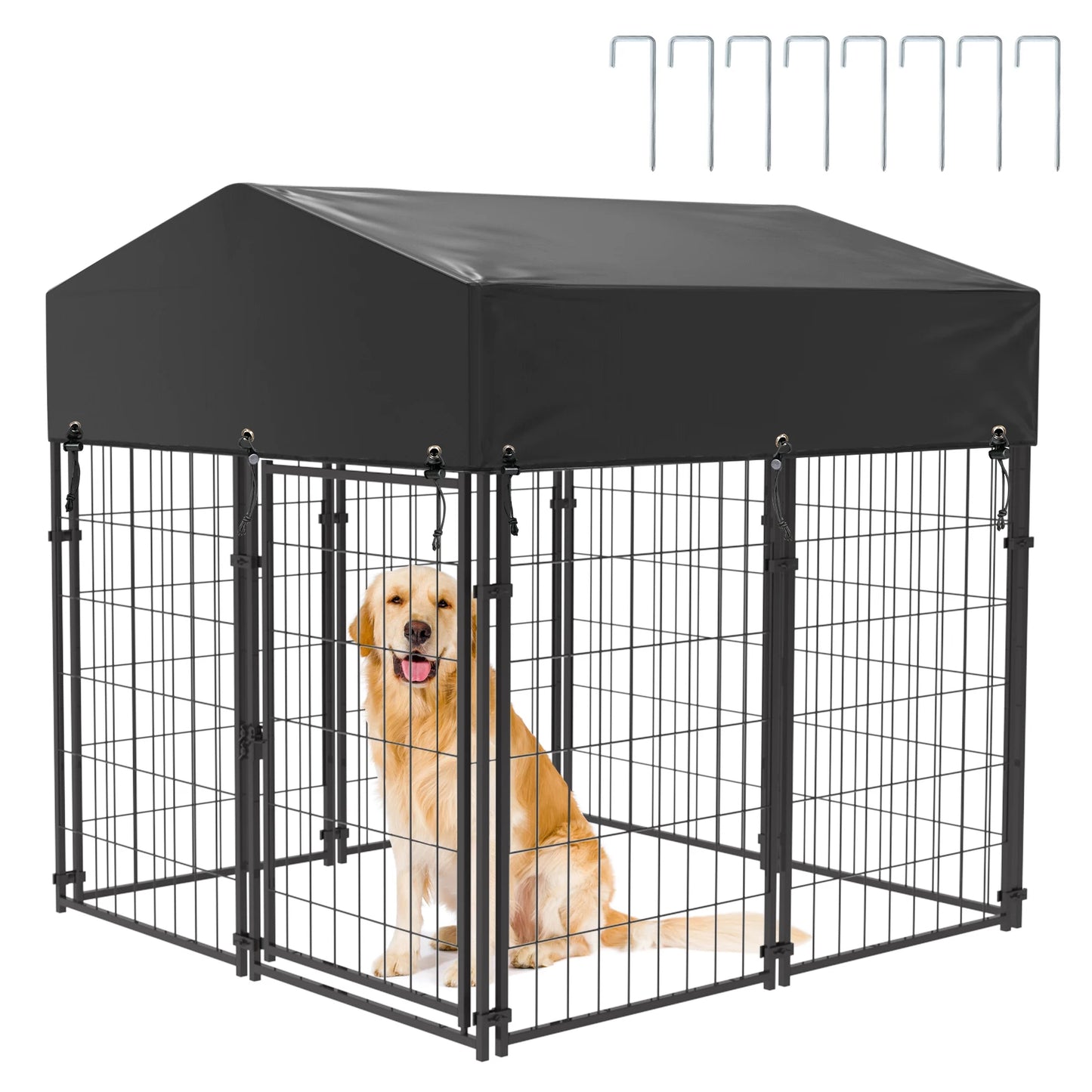 BINGOPAW Large Outdoor Dog Kennel Welded Wire Runs Canopy