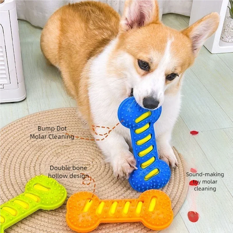 Dog Chew Toy Rubber Bone Interactive Stick Teeth Cleaning