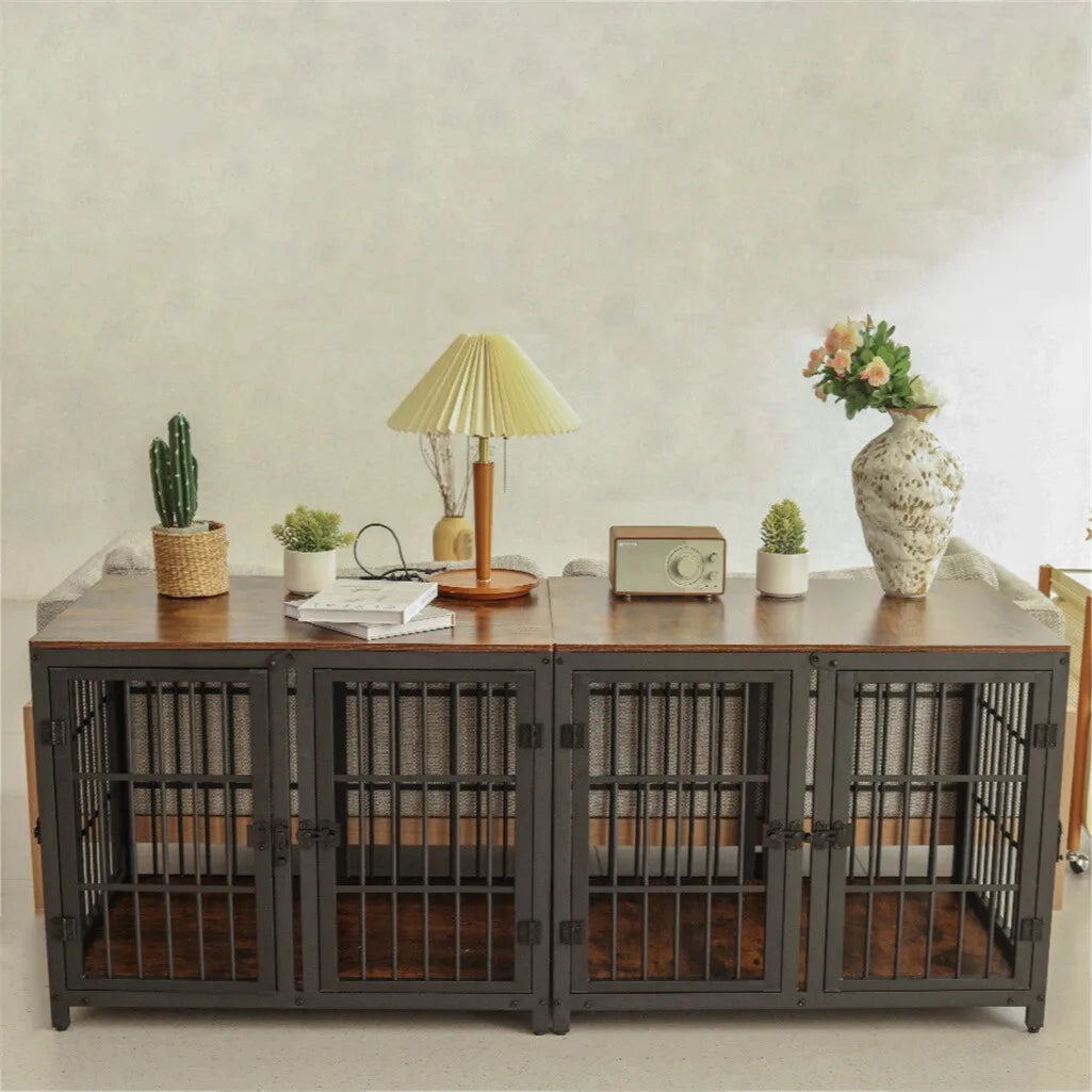 BORWART Ultra Thicken Furniture Style Double Dog Crate With Divider