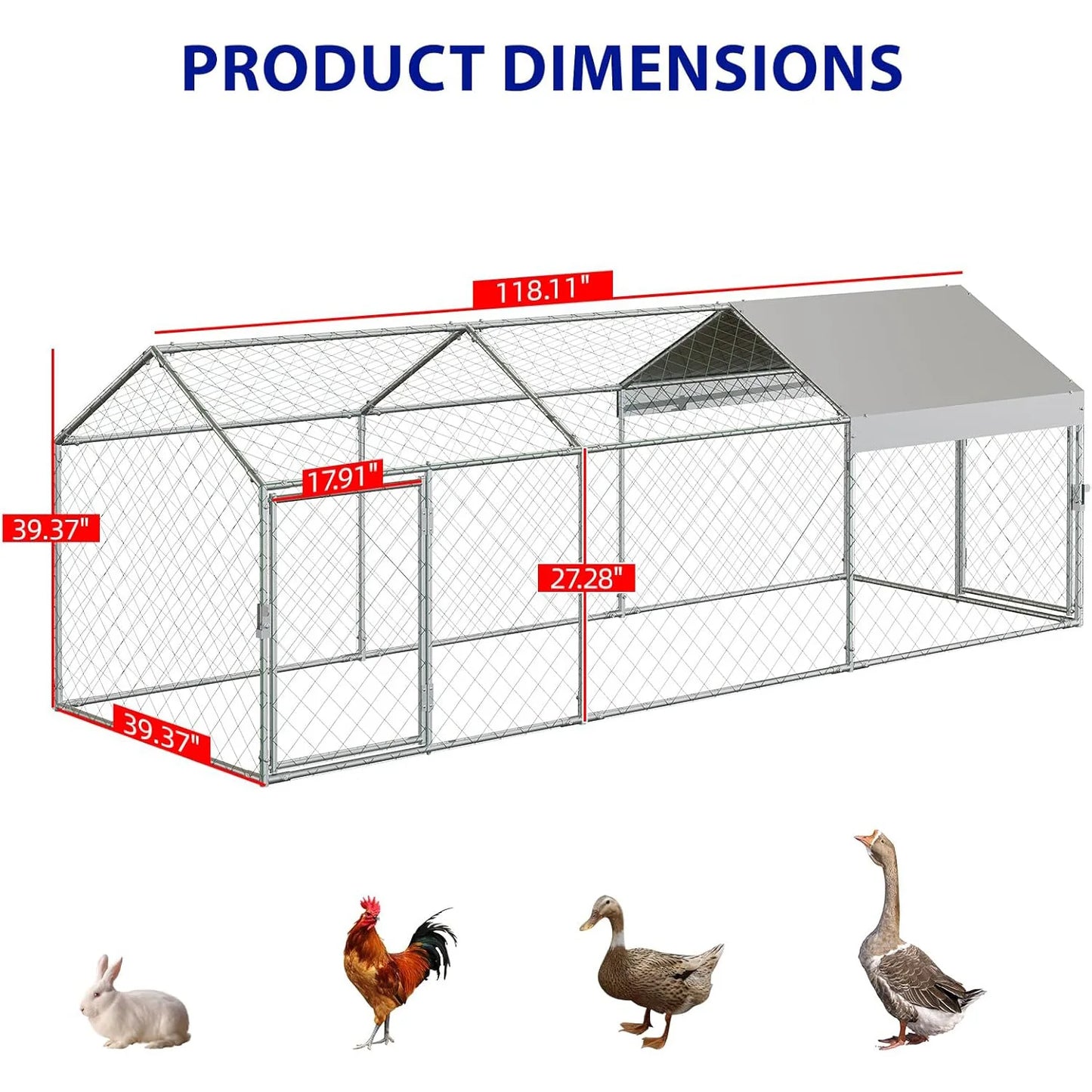 HiMISS Portable Metal Chicken Coop With Waterproof Cover And Run