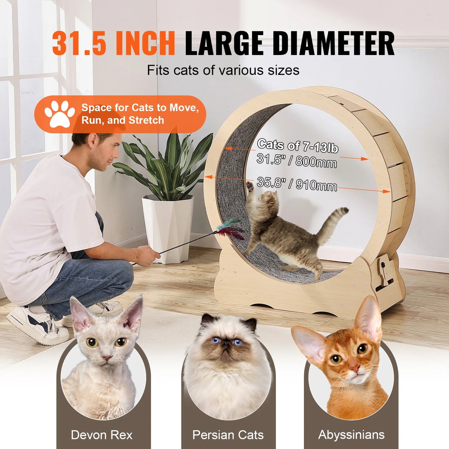 SucceBuy Wooden Cat Exercise Wheel Indoor Treadmill Wheel