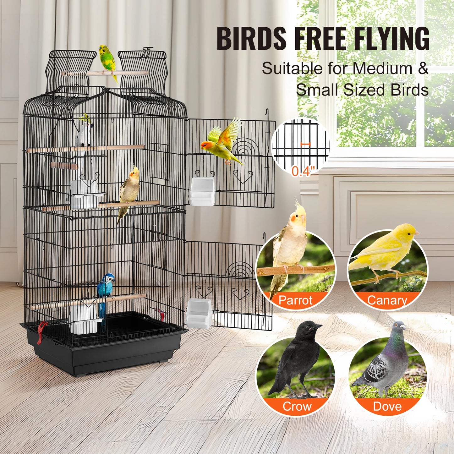 SucceBuy Open Top Hanging Bird Cage For Parrots With Swing