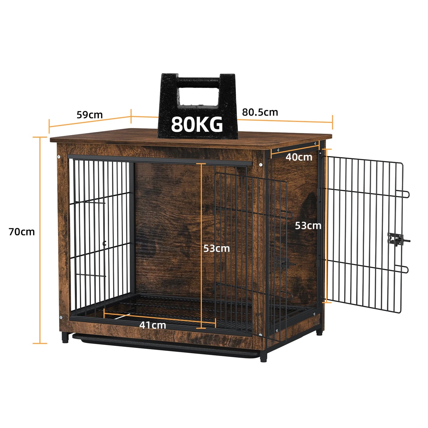 Wooden Dog Crate End Table With Double Doors Indoor Use