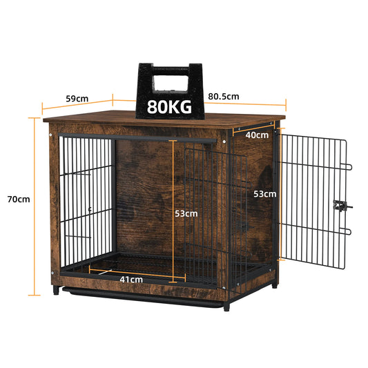 Wooden Dog Crate End Table With Double Doors Indoor Use