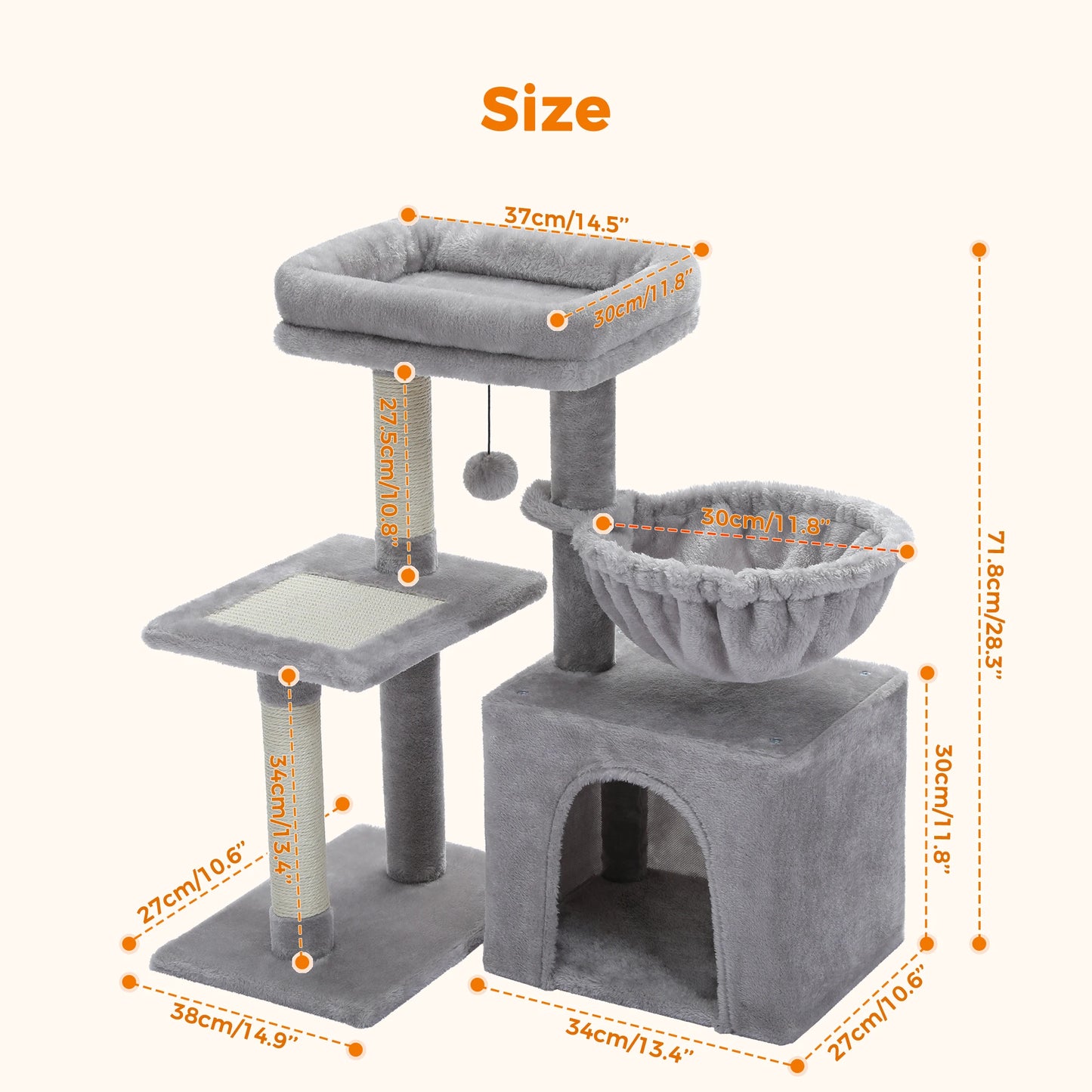 PAWZ Road Indoor Cat Tree Tower Three Tier With Hammock
