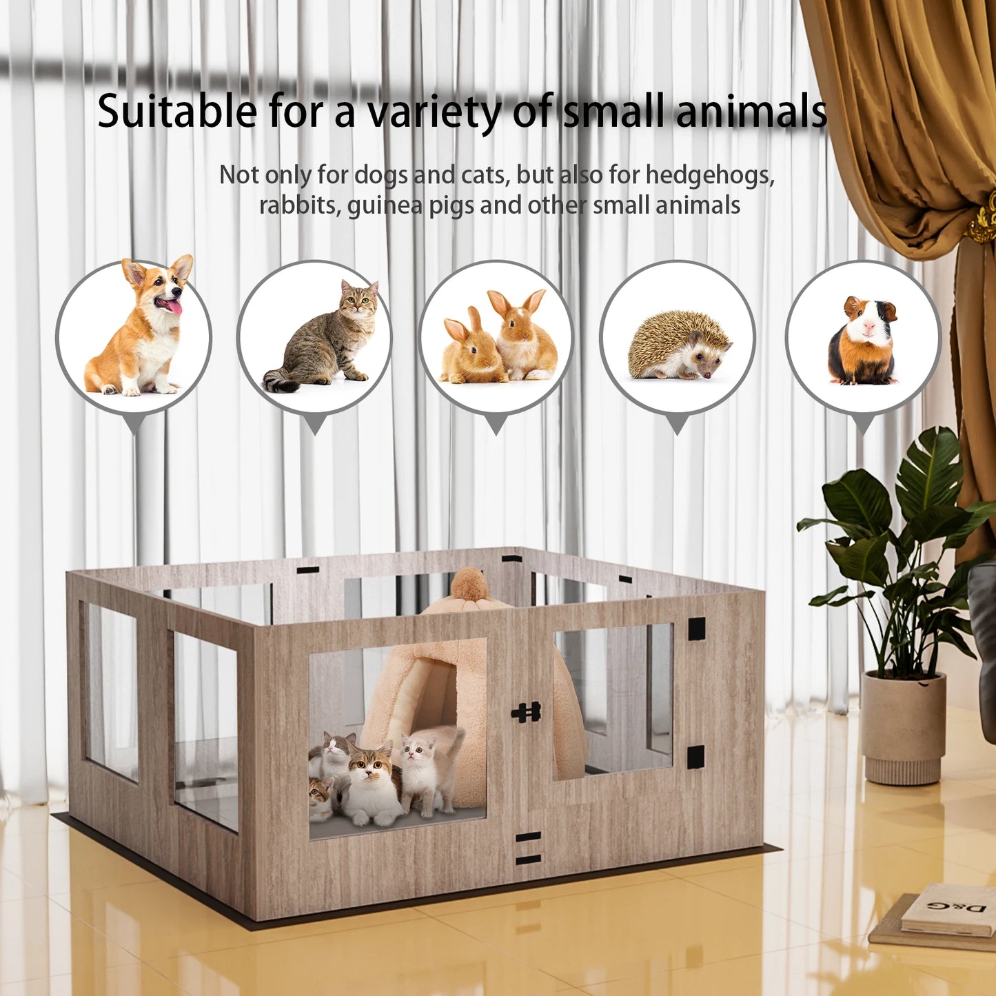 BINGOPAW Tempered Glass Dog Playpen With 8 Panels Waterproof Pad