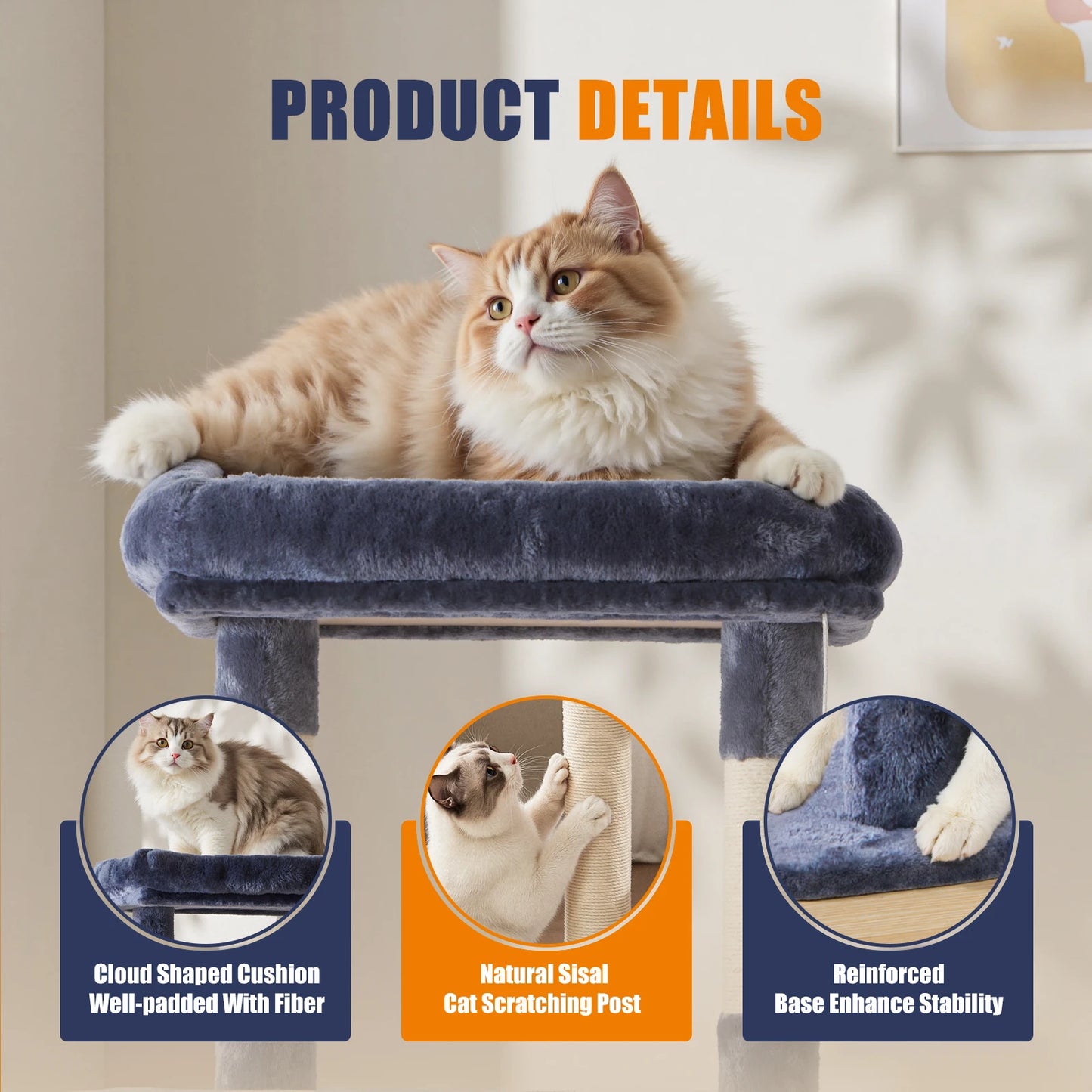 JHK Multi Cat Tree Tower With Natural Sisal Scratching Posts