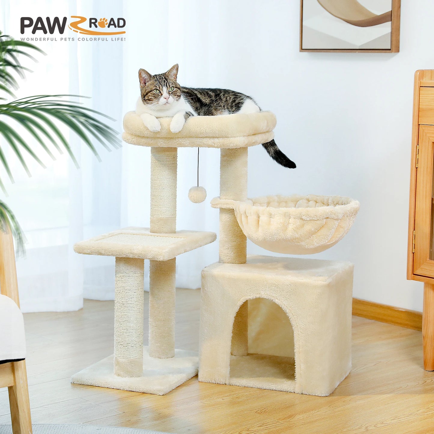 PAWZ Road Indoor Cat Tree Tower Three Tier With Hammock