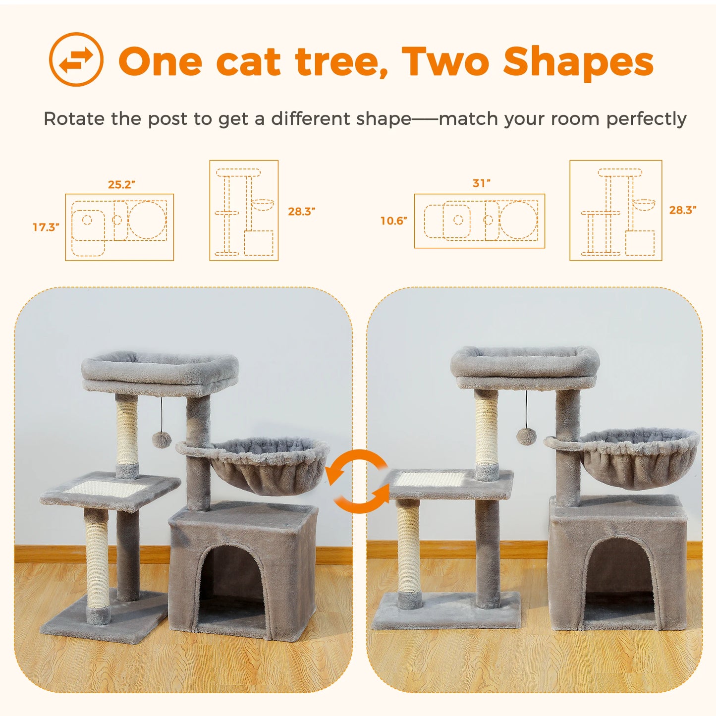 PAWZ Road Indoor Cat Tree Tower Three Tier With Hammock