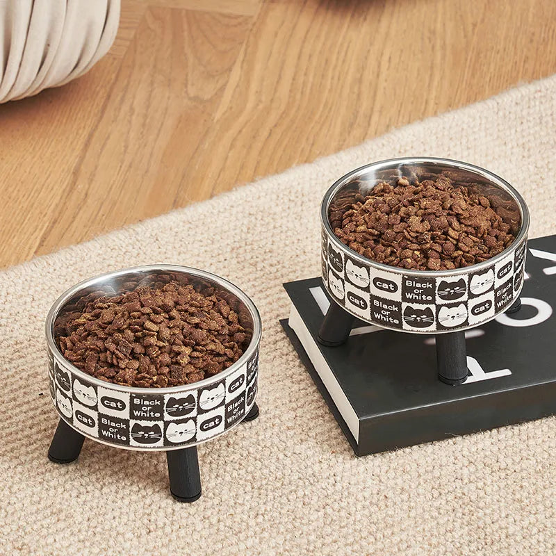 Cartoon Pet Neck Protection Stainless Steel Cat Bowl