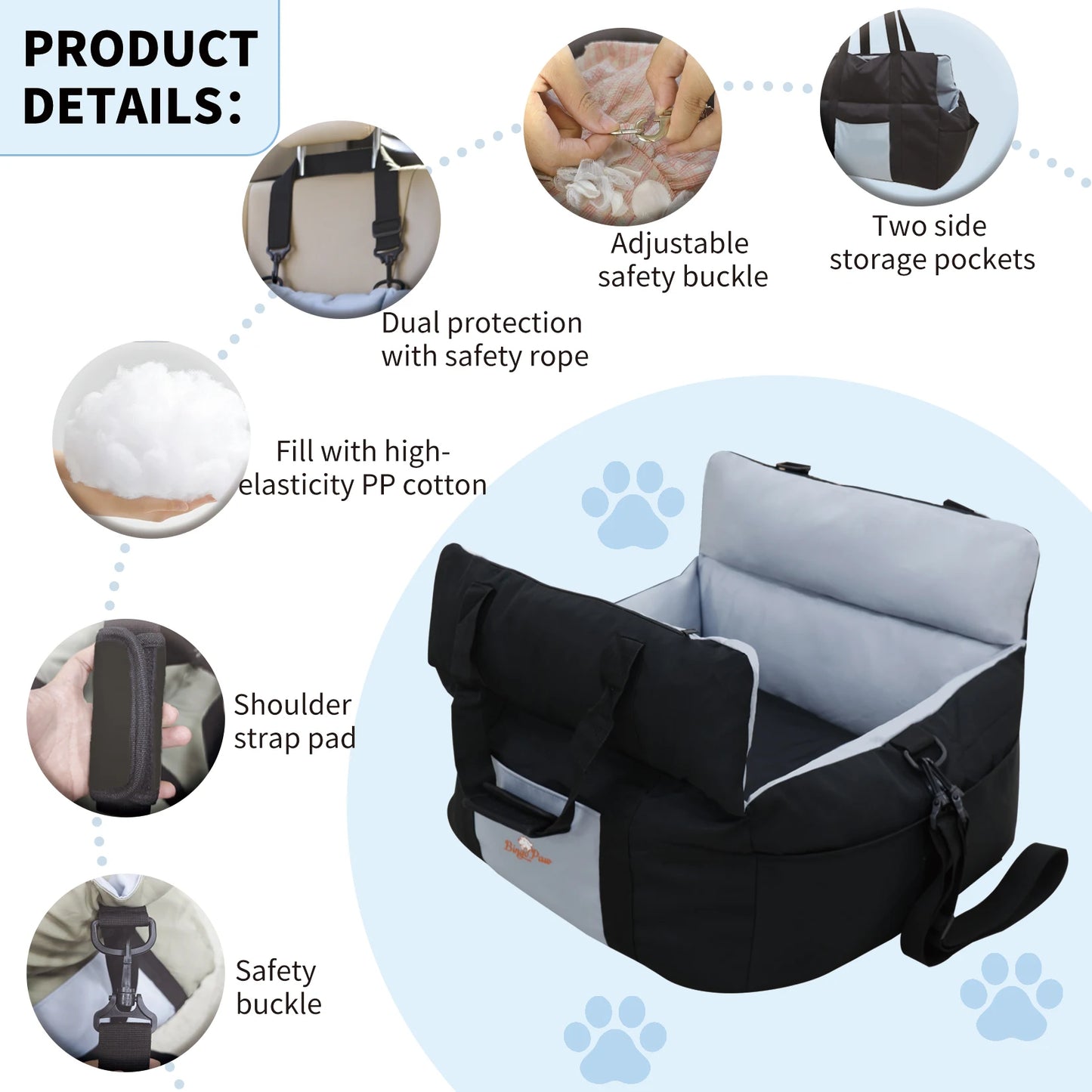 Borwart Portable Pet Dog Car Booster Seat With Belt Cover