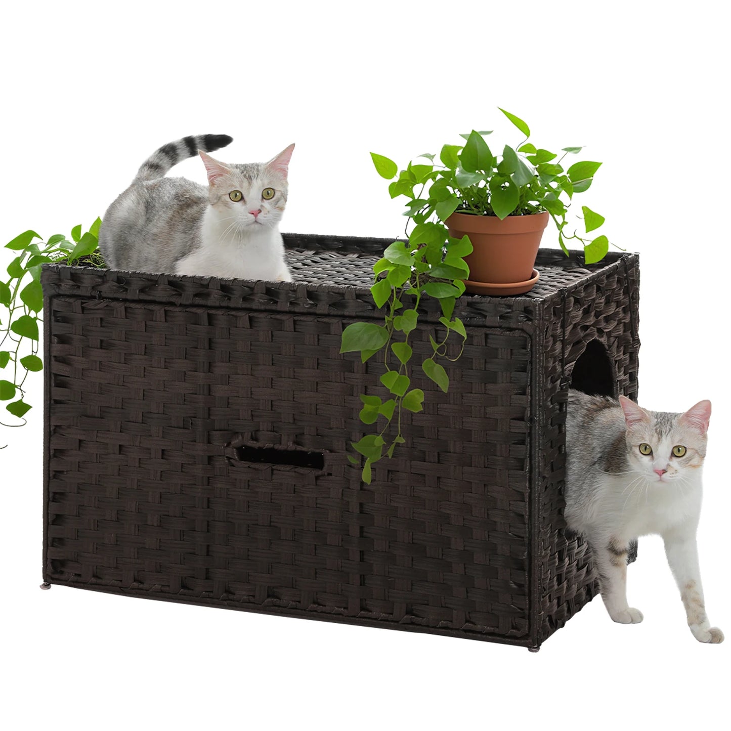PEQULTI Rattan Cat Litter Box Enclosure With Flip-Up Door