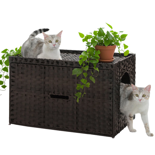 PEQULTI Rattan Cat Litter Box Enclosure With Flip-Up Door