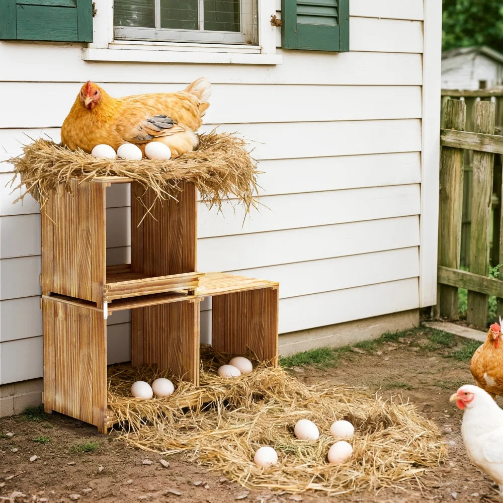 Pine Wood Chicken Nesting Box Three Compartments For Easy Egg Collection