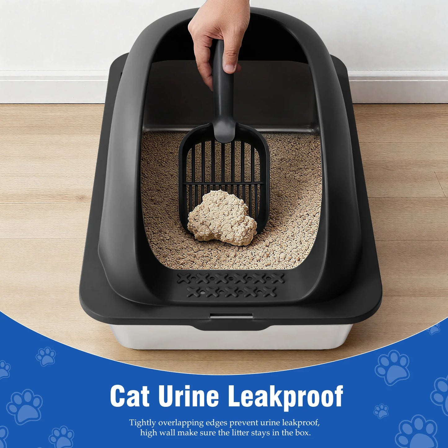 Stainless Steel Cat Litter Box With Lid Anti Leakage Includes Scoop And Mat