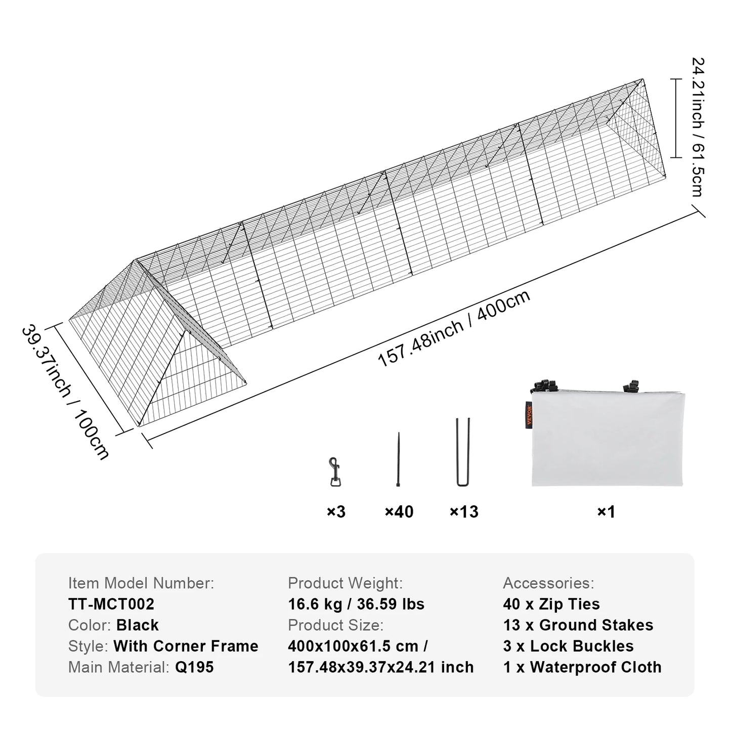 SucceBuy Chicken Tunnels for Yard with Corner Frame