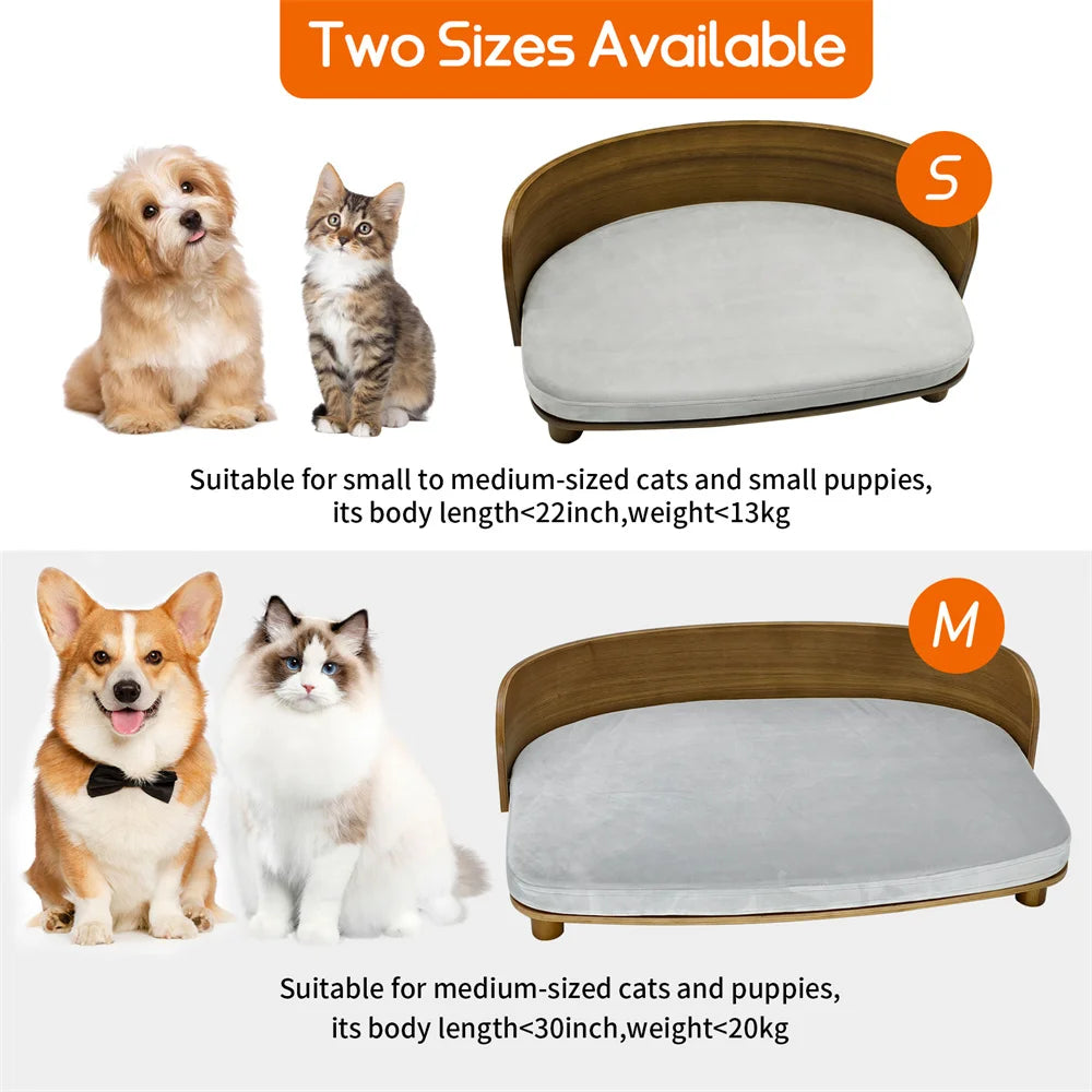 Borwart Elevated Wood Pet Sofa Bed With Cushion For Dogs
