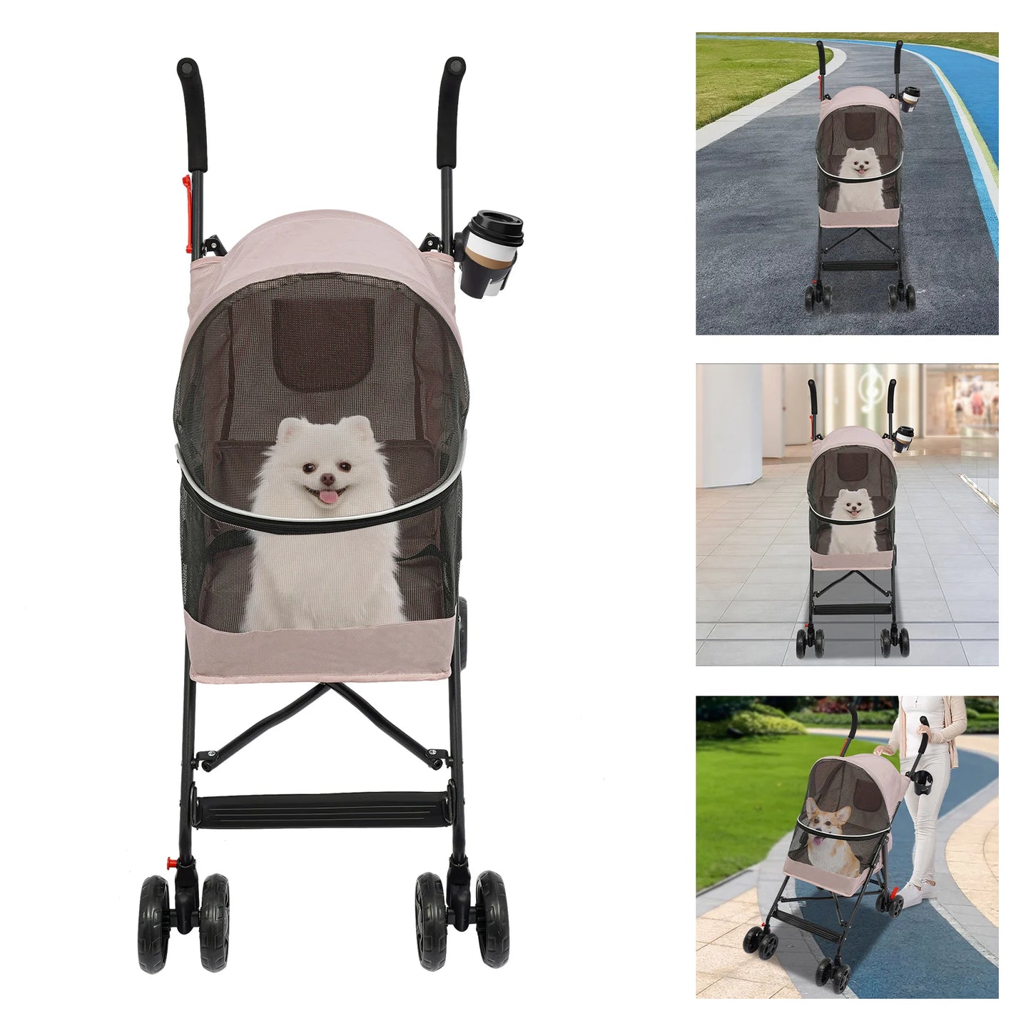 Pet Stroller For Small Dogs Cats Lightweight Foldable 360 Wheels